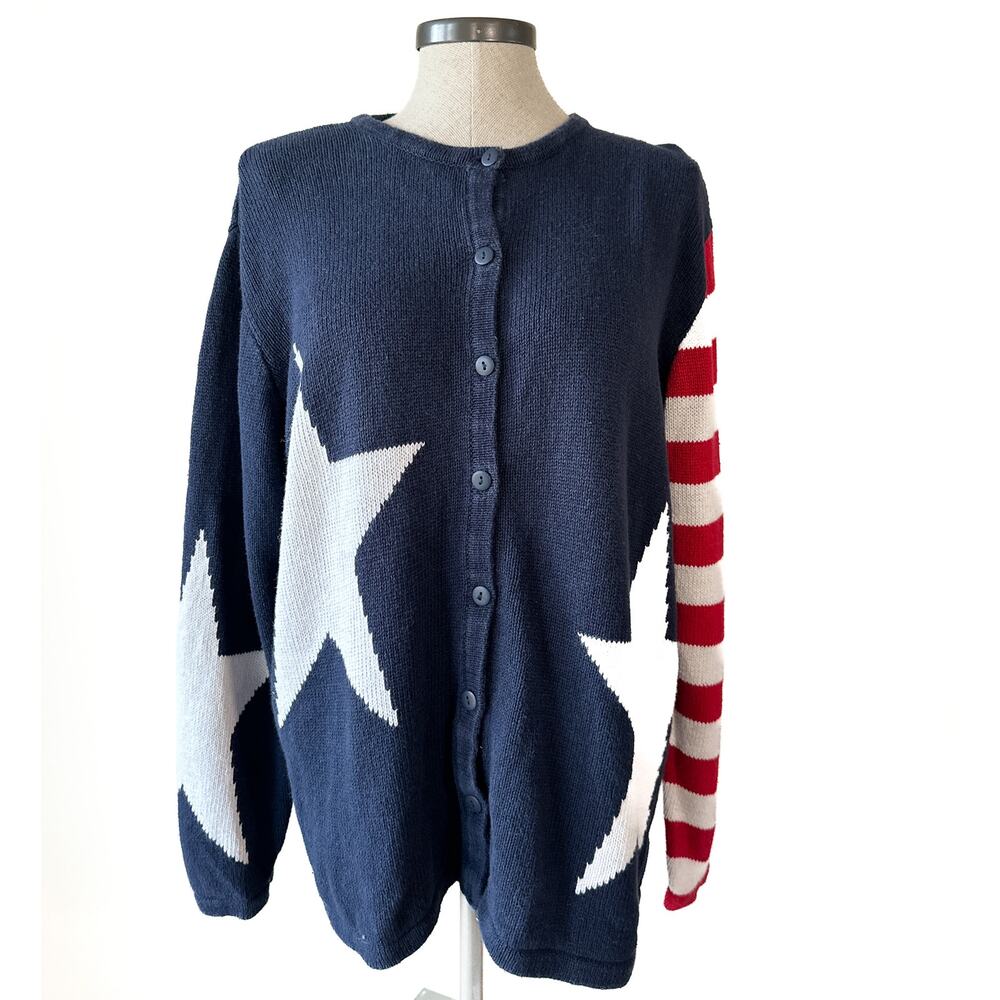 The Quacker Factory Vintage American Flag Cardigan Americana USA 4th July